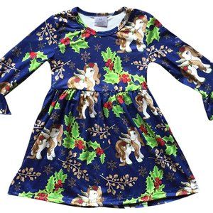 Little Girls Ruffle Sleeve Unicorn Christmas Holiday Birthday Party Girl Dress